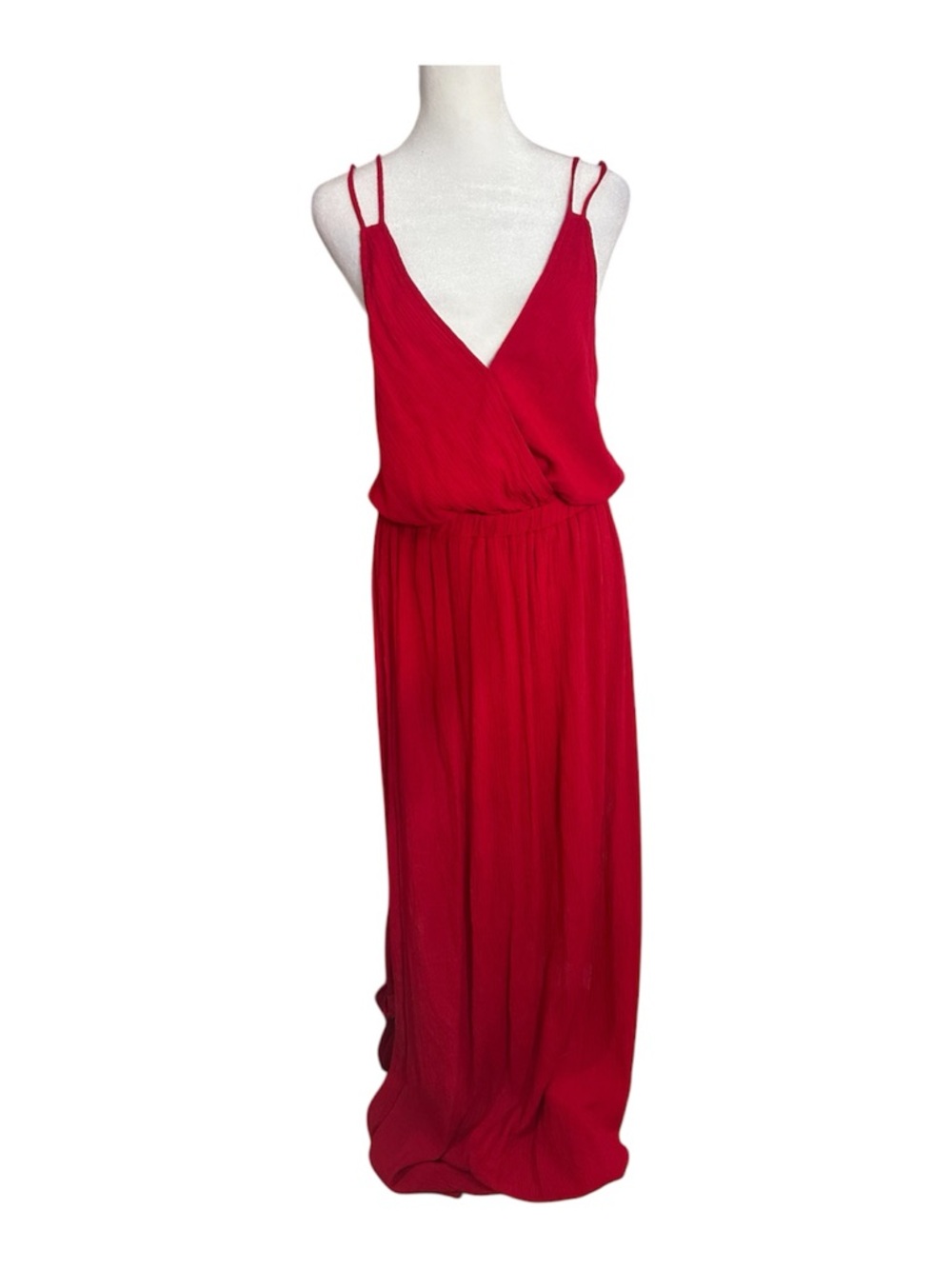 Lulus Red Sleeveless V-Neck Maxi Dress Double Strap Flowing Rayon Size Small